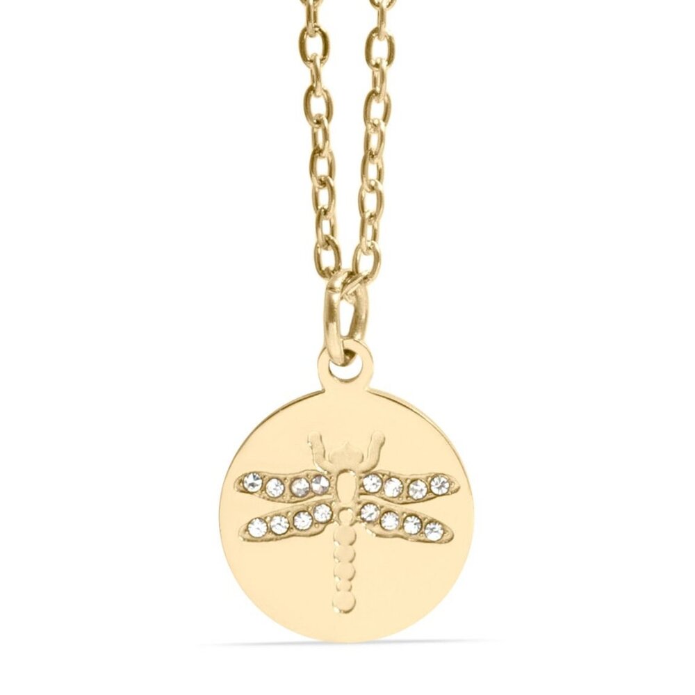 #074 18K Gold Plated Stainless Steel Stone Dragonfly Pendant Necklace